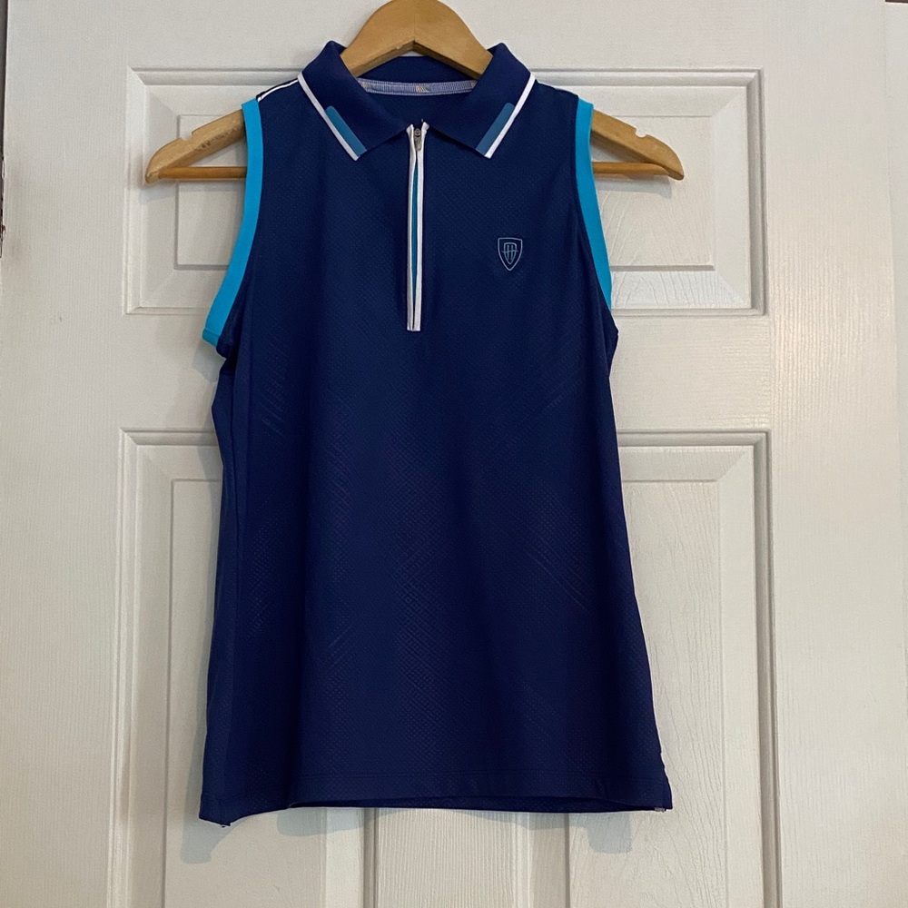 Peter Millar like new size Small Sleeveless Navy Polo Shirt with Blue Accents